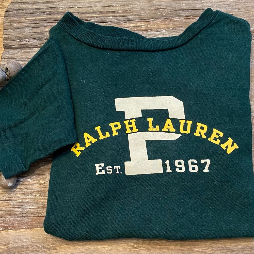 Vintage Polo by Ralph Lauren Boys Size 4 Dark Green Long Sleeve Graphic Pullover